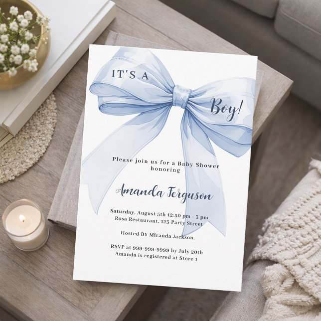 Blue bow boy Baby Shower Invitation (Creator Uploaded)