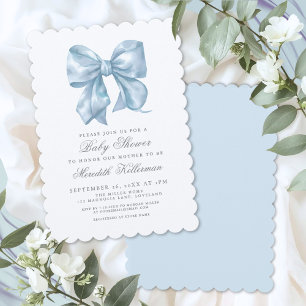 Blue Bow Boy Baby Shower Invitation