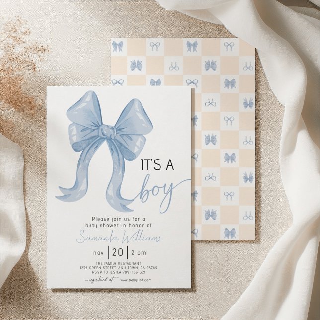 Blue Bow Boy Baby Shower  Invitation (Creator Uploaded)