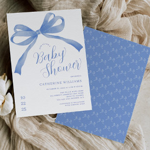 Blue Bow Boy Baby Shower Invitation
