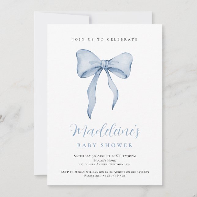 Blue Bow Boy Baby Shower invitation (Front)