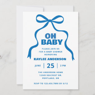 Blue Bow Boy Baby Shower Invitation