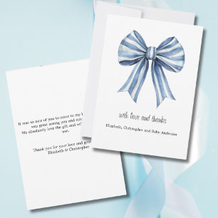 Blue Bow Boy Baby Shower Thank you Card
