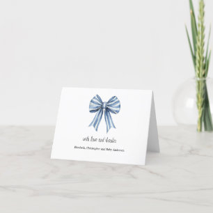 Blue Bow Boy Baby Shower Thank you Card