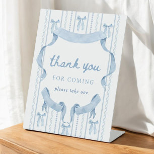 Blue Bow Boy Baby Shower Thank You Favour Pedestal Sign