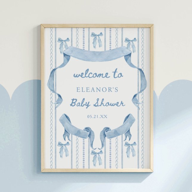 Blue Bow Boy Baby Shower Welcome  Poster (Creator Uploaded)