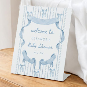 Blue Bow Boy Baby Shower Welcome Table Sign