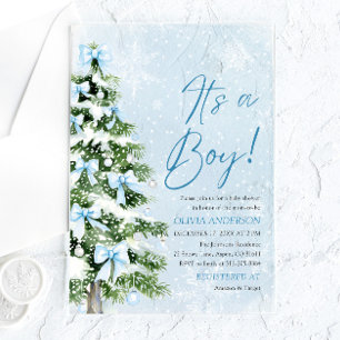 Blue Bow Boy Christmas Tree Oh Baby Baby Shower Acrylic Invitations