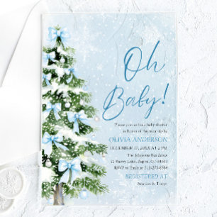 Blue Bow Boy Christmas Tree Oh Baby Baby Shower Acrylic Invitations