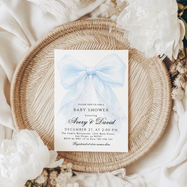 Blue Bow boy Modern Baby Shower  Invitation (Creator Uploaded)