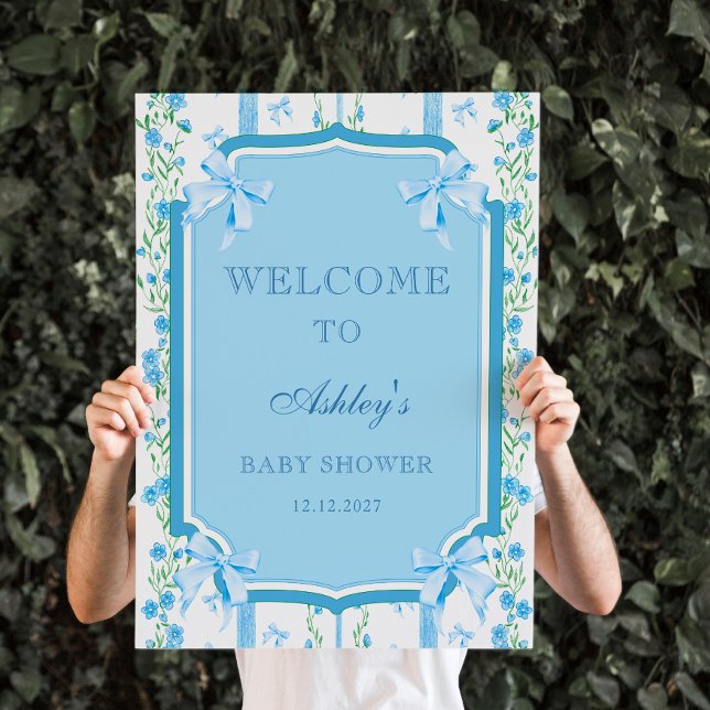 Blue Bow Boy Shabby Chic Baby Shower Welcome  Poster (Creator Uploaded)