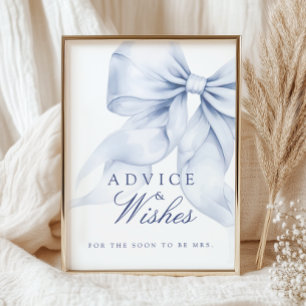 Blue Bow Bridal Shower Advice & Wishes Table Sign
