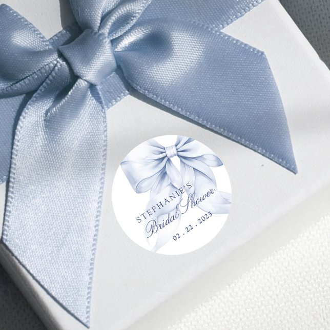 Blue Bow Bridal Shower Classic Round Sticker (Creator Uploaded)