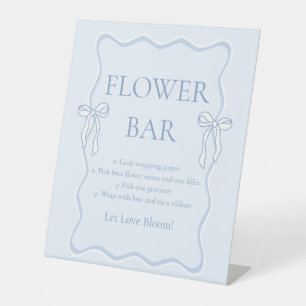 Blue Bow Bridal Shower Flower Bar Pedestal Sign