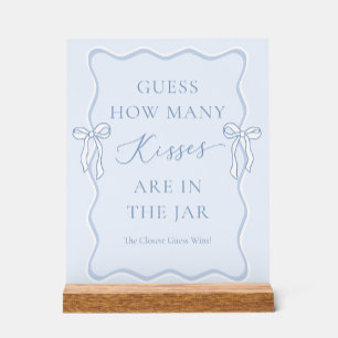 Blue Bow Bridal Shower Guess How Many Kisses Acrylic Sign