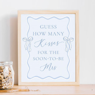 Blue Bow Bridal Shower Guess How Many Kisses Poster