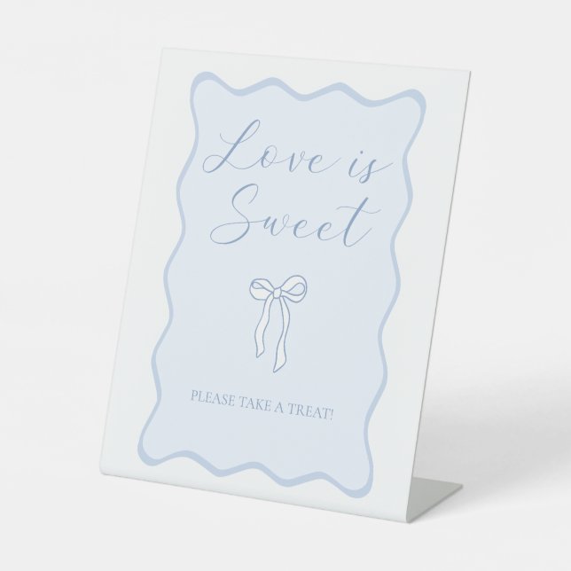 Blue Bow Bridal Shower Love is Sweet Favour Pedestal Sign (Front)