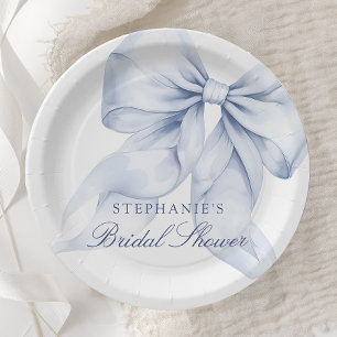 Blue Bow Bridal Shower Paper Plate