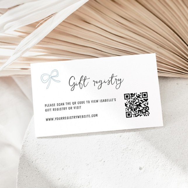 Blue Bow Bridal Shower QR Code Gift Registry Enclosure Card (Creator Uploaded)