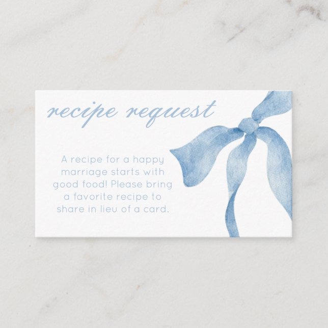Blue Bow Bridal Shower Recipe Request Enclosure  Card (Front)