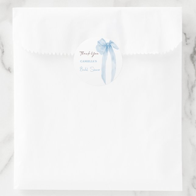 Blue Bow Bridal Shower Thank You Classic Round Sticker (Bag)