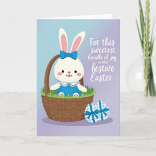 Blue Bow Bunny Basket Card