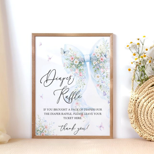 Blue Bow Butterfly Baby Shower Diaper Raffle Poster (Creator Uploaded)
