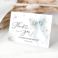 Blue Bow Butterfly Baby Shower Thank You Card