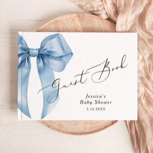Blue Bow Calligraphy Baby Bow shower Guest Book
