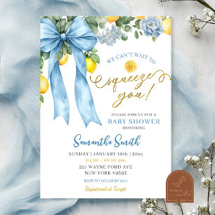 Blue Bow Can't Wait to Squeeze You Baby Shower Invitation