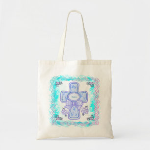 Blue Bow Christian Cross Tote Bag