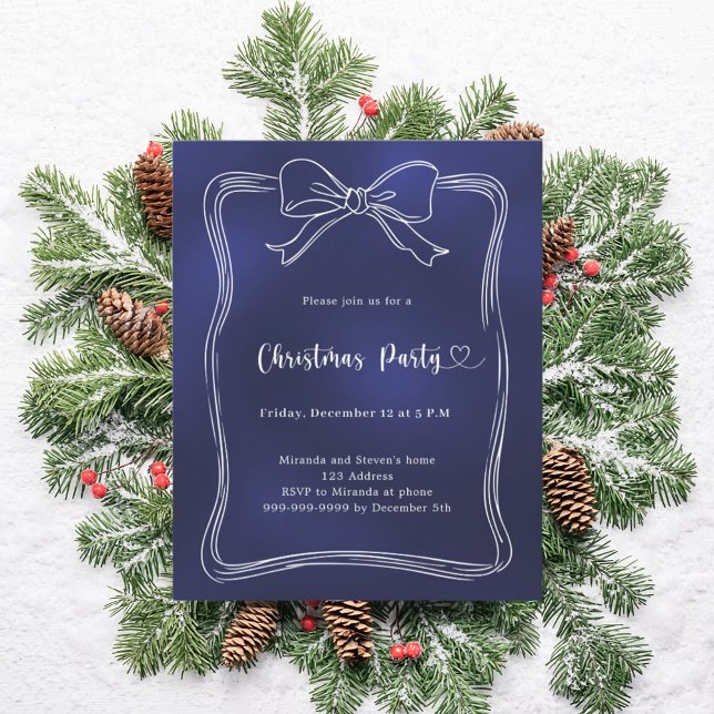 Blue bow Christmas Party invitation (Creator Uploaded)