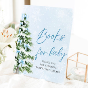 Blue Bow Christmas Tree Baby Shower Books for Baby Pedestal Sign