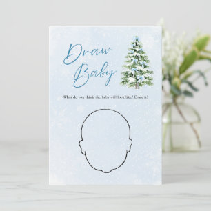 Blue Bow Christmas Tree Baby Shower Draw Baby Game Invitation