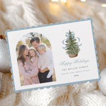 Blue Bow Christmas Tree Holiday Card