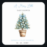 Blue Bow Christmas Tree Merry Little Baby Shower Square Sticker<br><div class="desc">Celebrate the joy of a new arrival with our blue Christmas Tree Merry Little Baby boy Baby Shower sticker. Featuring a whimsical blue Christmas tree and festive holiday elements, this adorable sticker is perfect for a seasonal baby shower. Customise with your details to create a charming and joyful celebration for...</div>