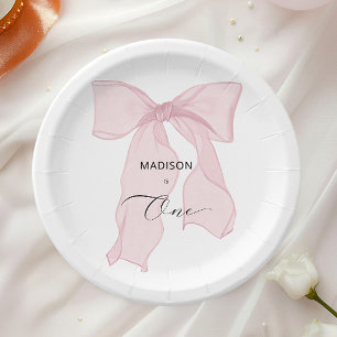 Blue Bow Coquette 1st Birthday Paper Plate