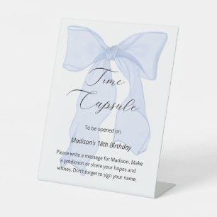 Blue Bow Coquette 1st Birthday Time Capsule Pedestal Sign