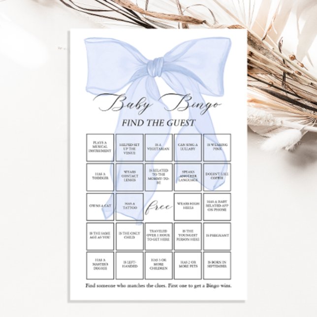 Blue Bow Coquette Baby Bingo Find the guest (Creator Uploaded)