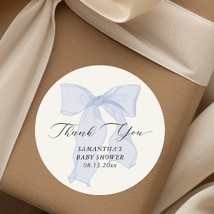 Blue Bow Coquette Baby Shower Classic Round Sticker