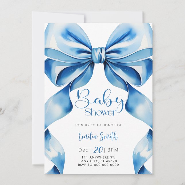 Blue Bow Coquette Baby Shower Invitation (Front)