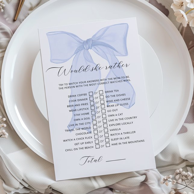 Blue Bow Coquette Baby Shower Would She Rather (Creator Uploaded)