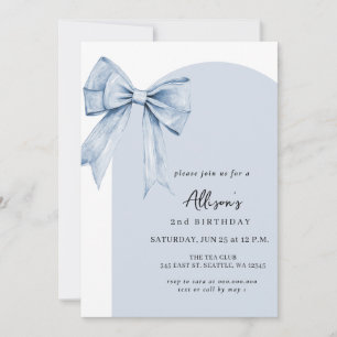 Blue Bow Coquette Birthday Party Invitation