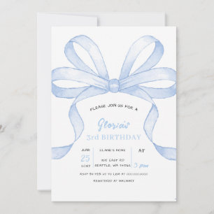 Blue Bow Coquette Birthday Party Invitation