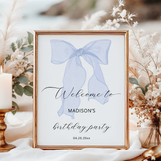 Blue Bow Coquette Birthday Party Welcome Poster