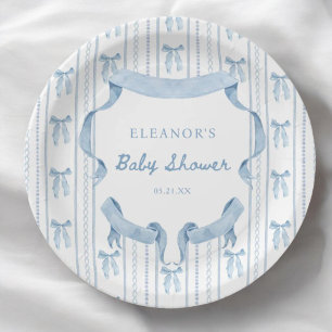 Blue Bow Coquette Blue Boy baby Shower Paper Plate
