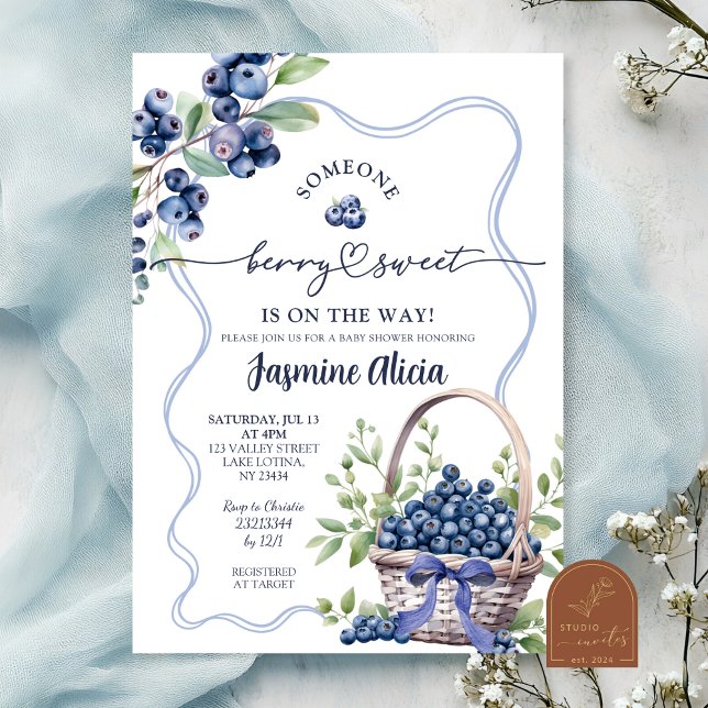 Blue Bow Coquette Blueberry Baby Shower Invitation (Creator Uploaded)