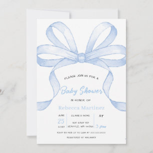 Blue Bow Coquette Boy Baby Shower Invitation
