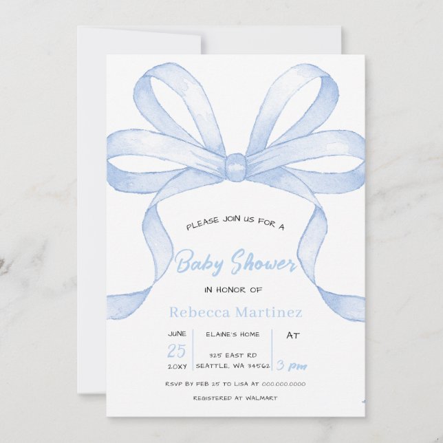 Blue Bow Coquette Boy Baby Shower Invitation (Front)