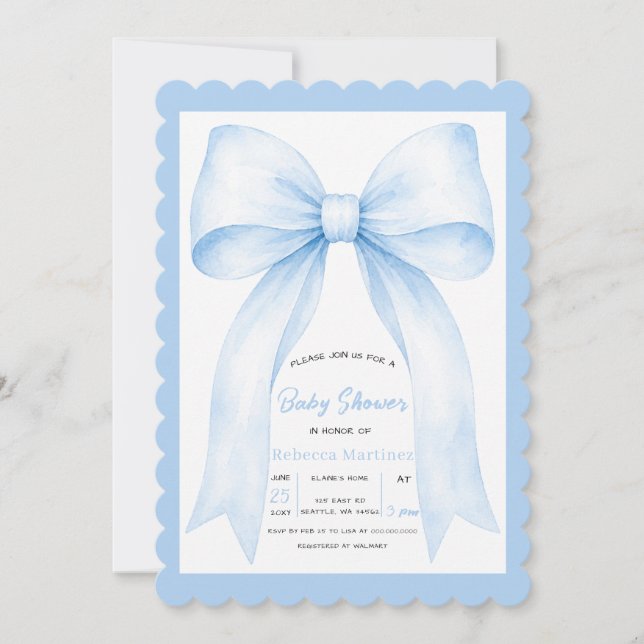 Blue Bow Coquette Boy Baby Shower Invitation (Front)